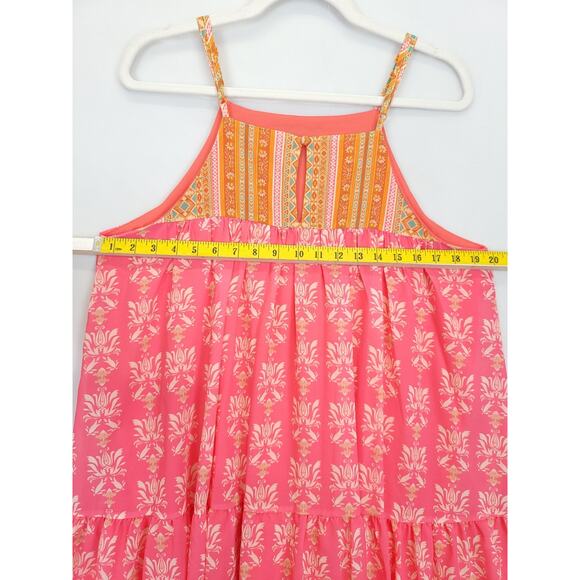 Flying Tomato Mini Strap Dress Tiered Pink Orange Lined Women L Beachy Resort - Picture 6 of 16